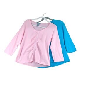 In the Wash Womens Size L Lot of Two Tops Pink Blue Cotton Stretch *TINY FLAW